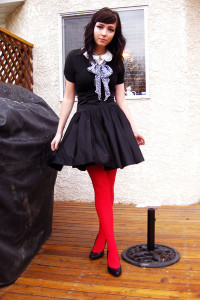 Red Tights Black Modcloth Skirt